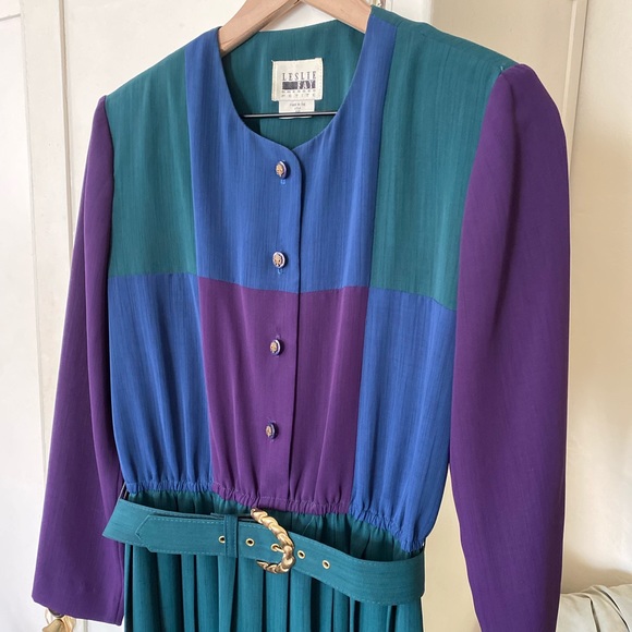 🎉HPx2🎉 Vintage Leslie Fay Color-block Dress - Picture 2 of 6